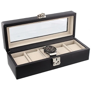 Dulwich Designs Connoisseur Kollektion Uhrenbox Schwarzes Leder 5 Teile mit Wildleder Gefühl Futter - Perfekt für Breitling Omega Cartier Rolex Tag Heuer Tissott Longines Rotary etc - 1